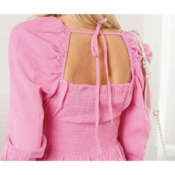 NWT Free People Chloe Top in Aurora Pink Sz XS Sweetheart Neckline Smocked Back - Picture 4 of 7